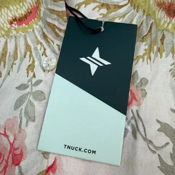 Tuckernuck Sun Faded Floral Pink and Green Sunflower Blouse Size M NWT Classic - Picture 6 of 9